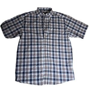 Ariat Pro Series Shirt Short Sleeve Men's Medium Blue Red Plaid Button-Down